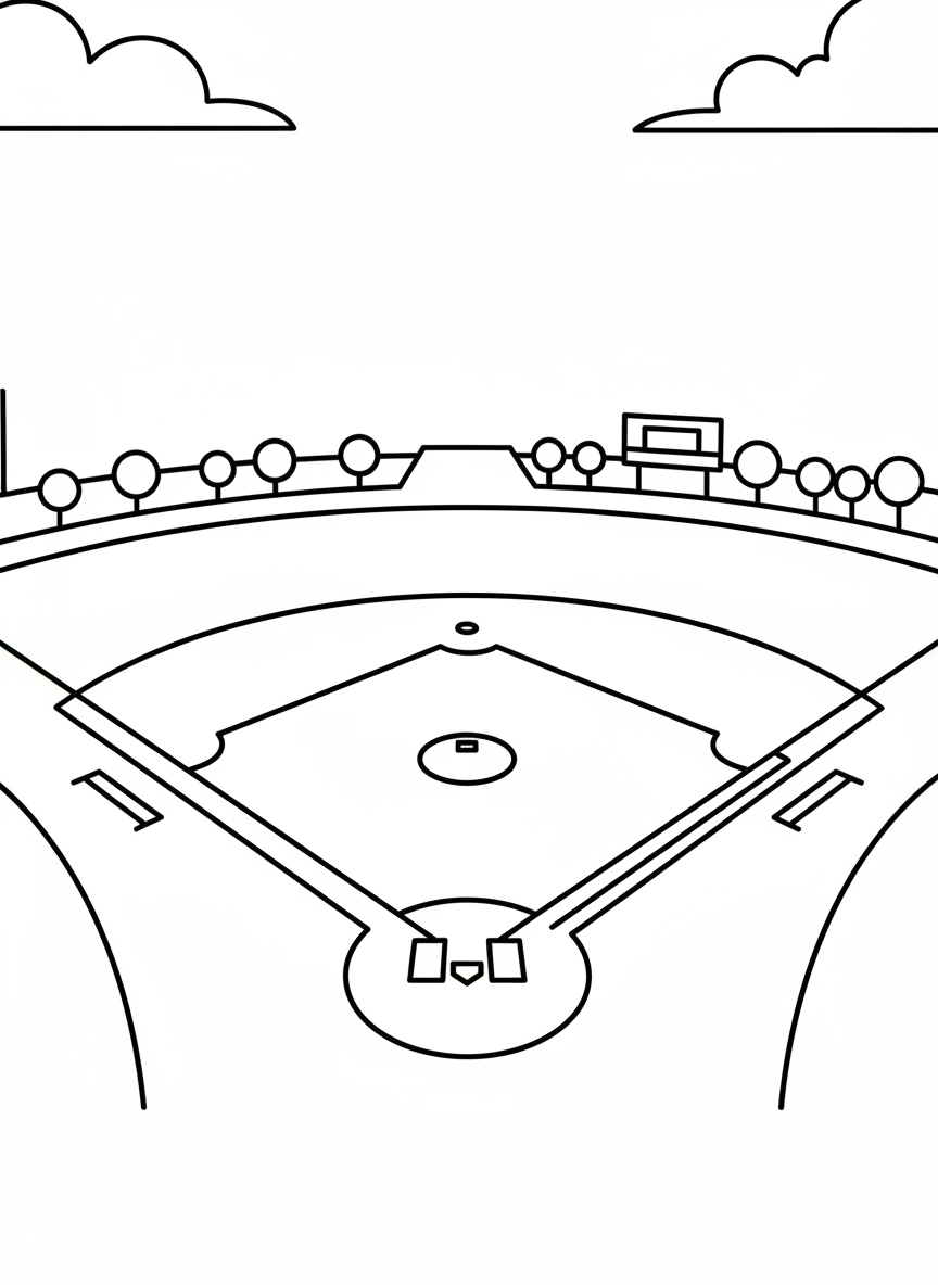 A simple baseball diamond viewed from above showing all four bases, pitcher's mound, and outfield grass lines.