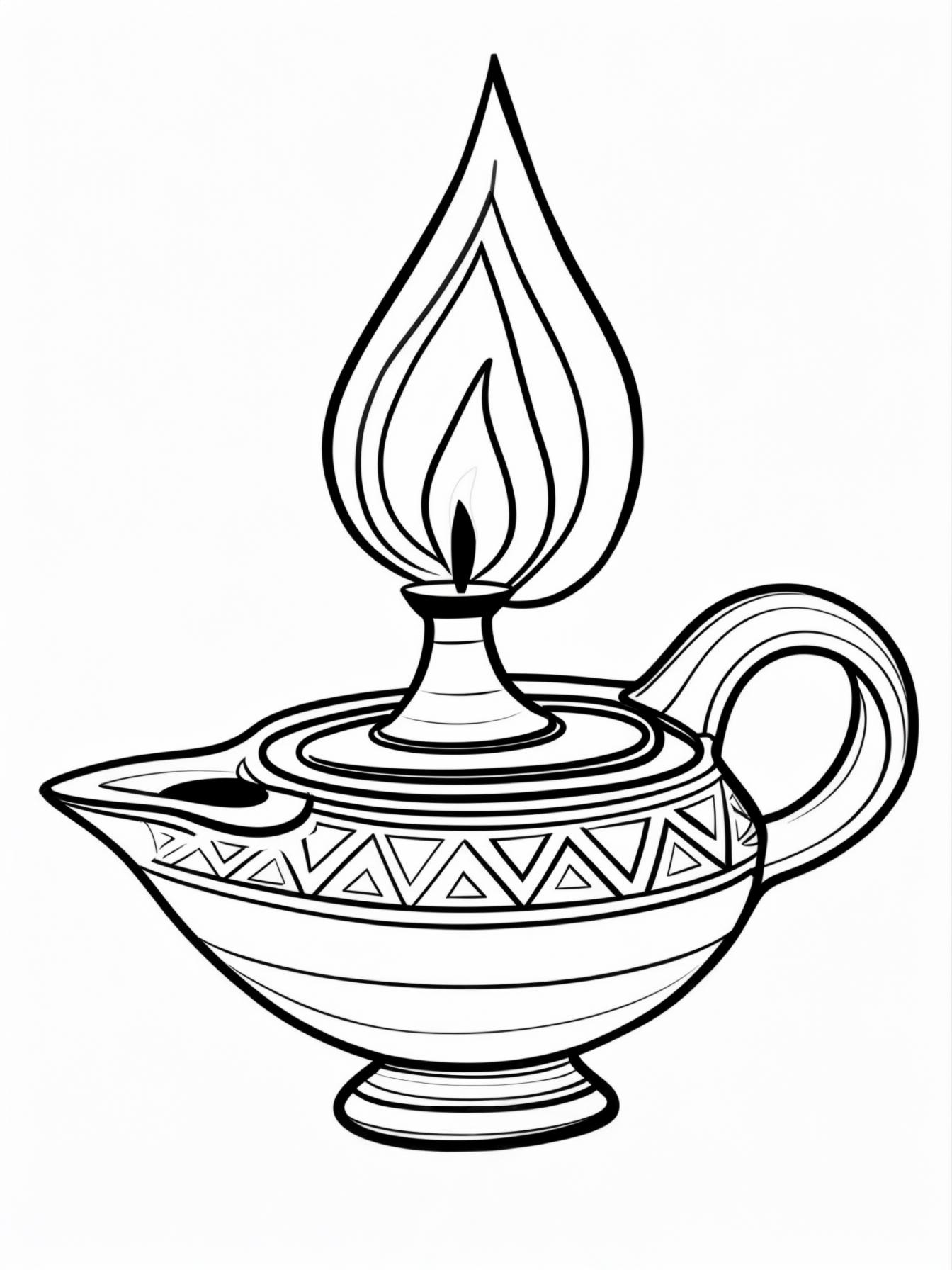 The Miracle Oil Lamp: A single, ancient-style clay oil lamp, glowing brightly. This symbolizes the miracle of the oil lasting for eight days.
